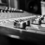 grayscale photo of audio mixer
